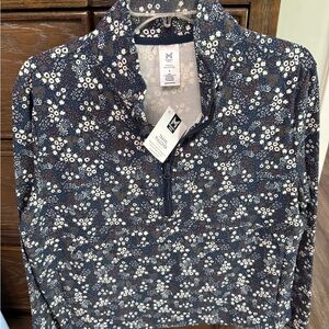 Floral Navy Blue Women's Activewear Quarter zip Sweatshirt